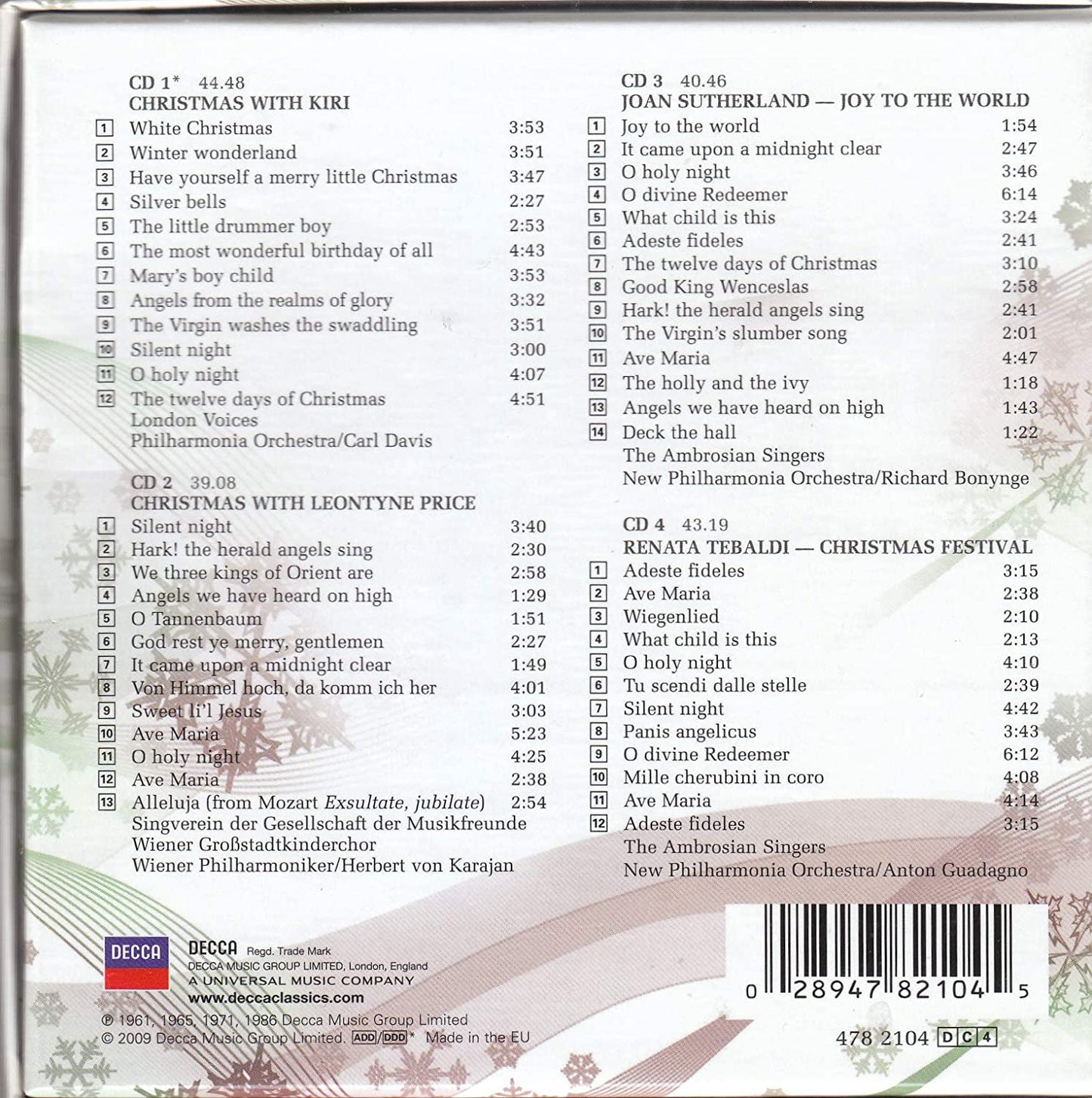 CHRISTMAS WITH THE DIVAS - TE KANAWA, TEBALDI, PRICE, SUTHERLAND (4 CDS)