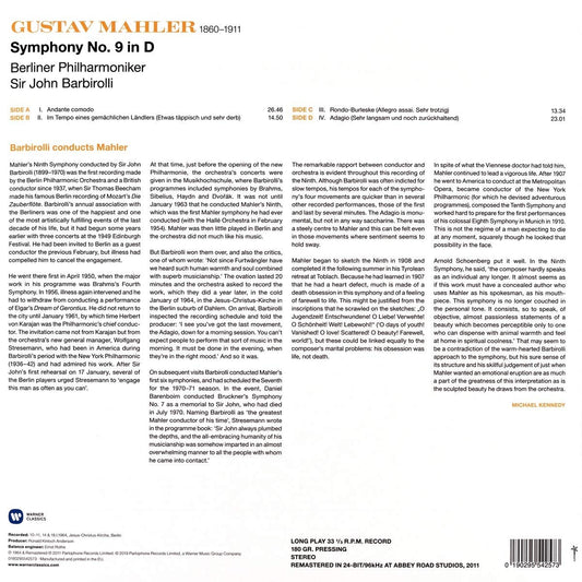 MAHLER: SYMPHONY NO. 9: BERLIN PHILHARMONIC, JOHN BARBIROLLI (2 LP)