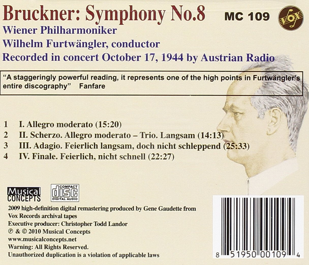 BRUCKNER: SYMPHONY 8 - FURTWANGLER, VIENNA PHILHARMONIC