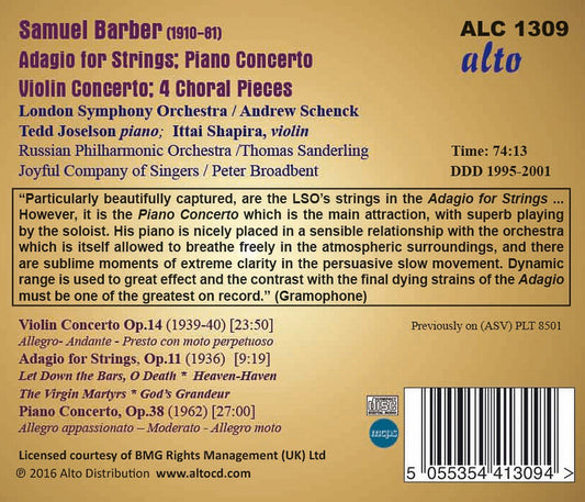 BARBER: ADAGIO FOR STRINGS, PIANO & VIOLIN CONCERTOS - LONDON SYMPHONY ORCHESTRA