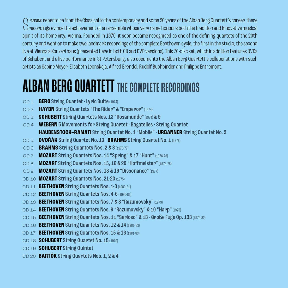 ALBAN BERG QUARTET: The Complete Recordings (62 CDs, 8 DVDS)