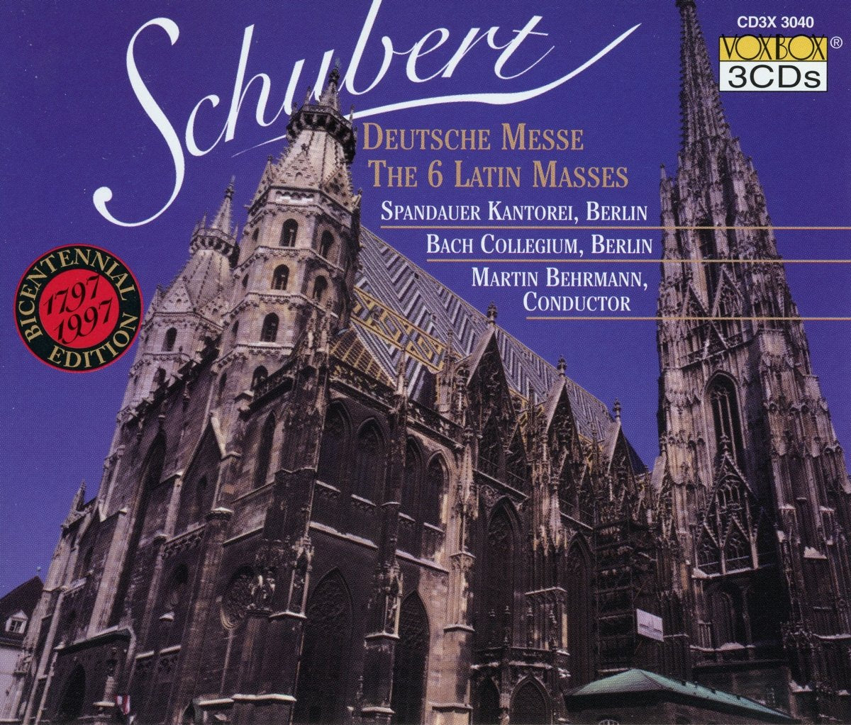 SCHUBERT: DEUTSCHE MESSE & THE 6 LATIN MASSES - BACH COLLEGIUM, SPANDAUER CANTOREI (3 CDS)