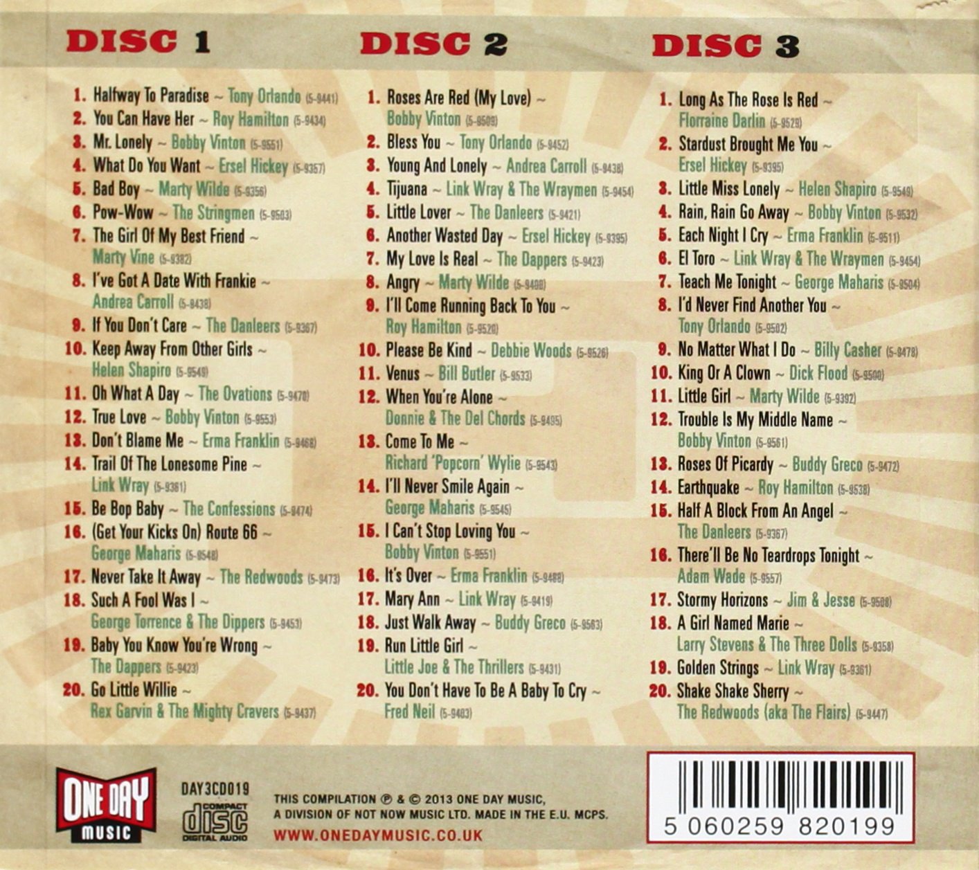 HALFWAY TO PARADISE: THE EPIC RECORDS STORY 1960-62 - Tony Orlando, Roy Hamilton (2 CDS)