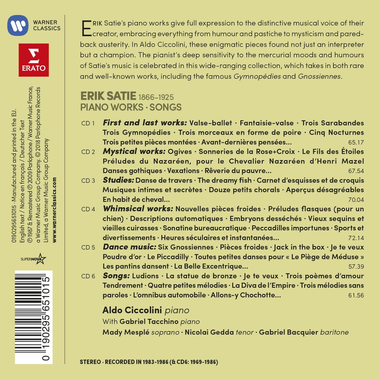 SATIE: PIANO WORKS & SONGS - ALDO CICCOLINI (6 CDS)