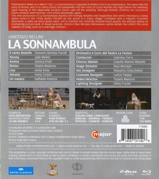 BELLINI: LA SONNAMBULA (BLU-RAY) - PARODI; MELLOR; PRATT; MUKERIA; ORCHESTRA E CORO DEL TEATRO LA FENICE; FERRO