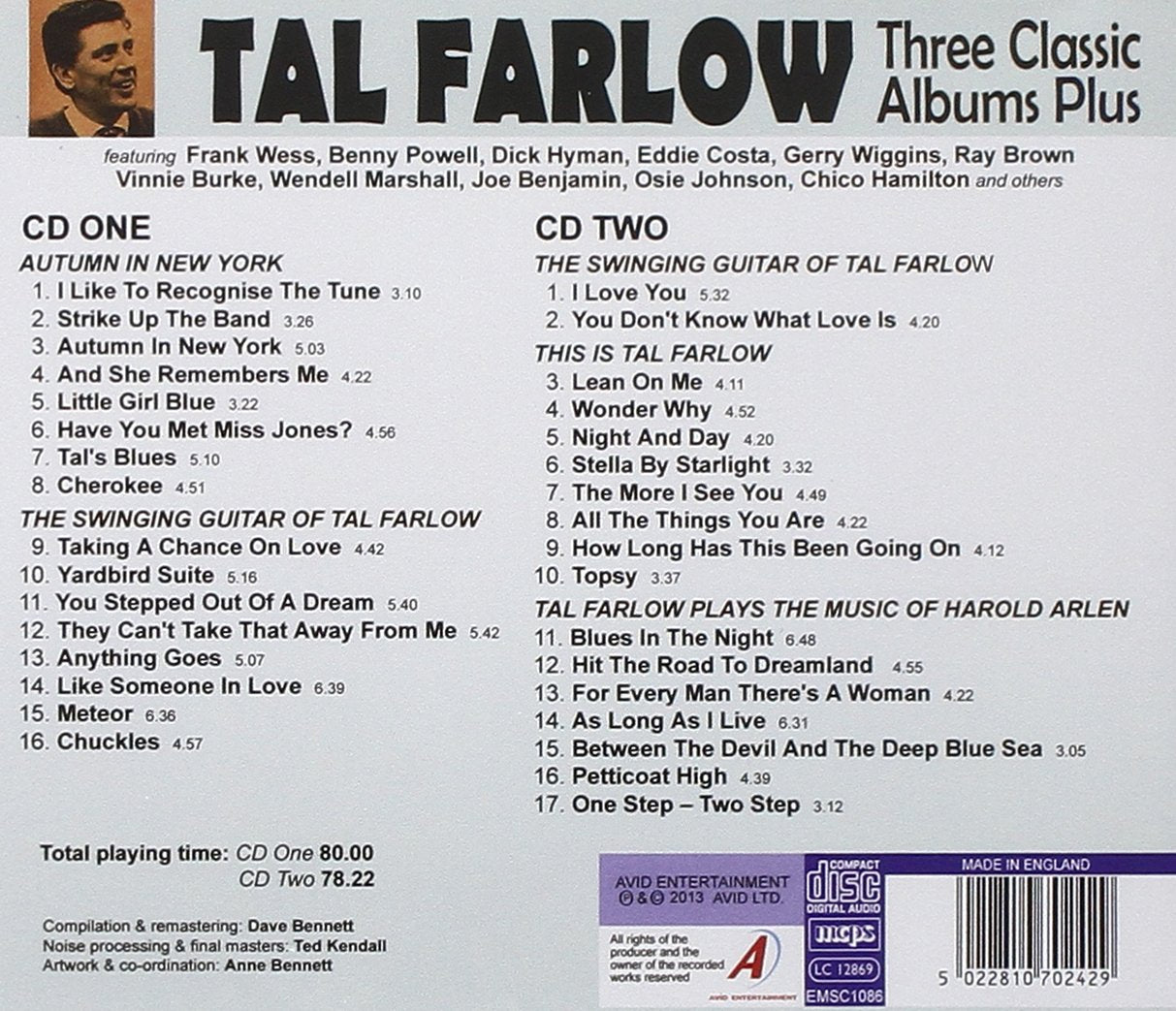 TAL FARLOW: THREE CLASSIC ALBUMS PLUS (AUTUMN IN NEW YORK / THE SWINGING GUITAR OF TAL FARLOW / THIS IS TAL FARLOW) (2 CD)