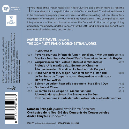 Ravel: Complete Piano & Orchestral Works - Samson Francois, Andre Cluytens (6 CDs)