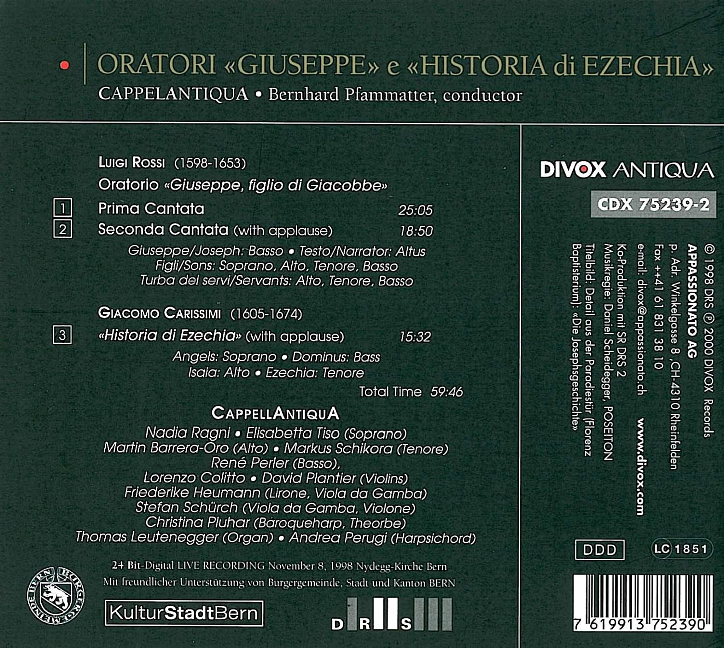 Rossi & Carissimi: Oratorios - Capell Antiqua; Pfammatter