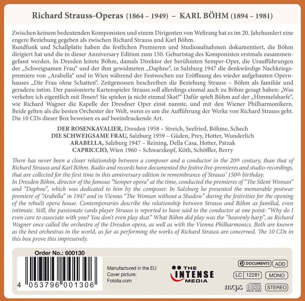STRAUSS, R: COMPLETE OPERA RECORDINGS, VOLUME 1 - KARL BOHM (10 CDS)