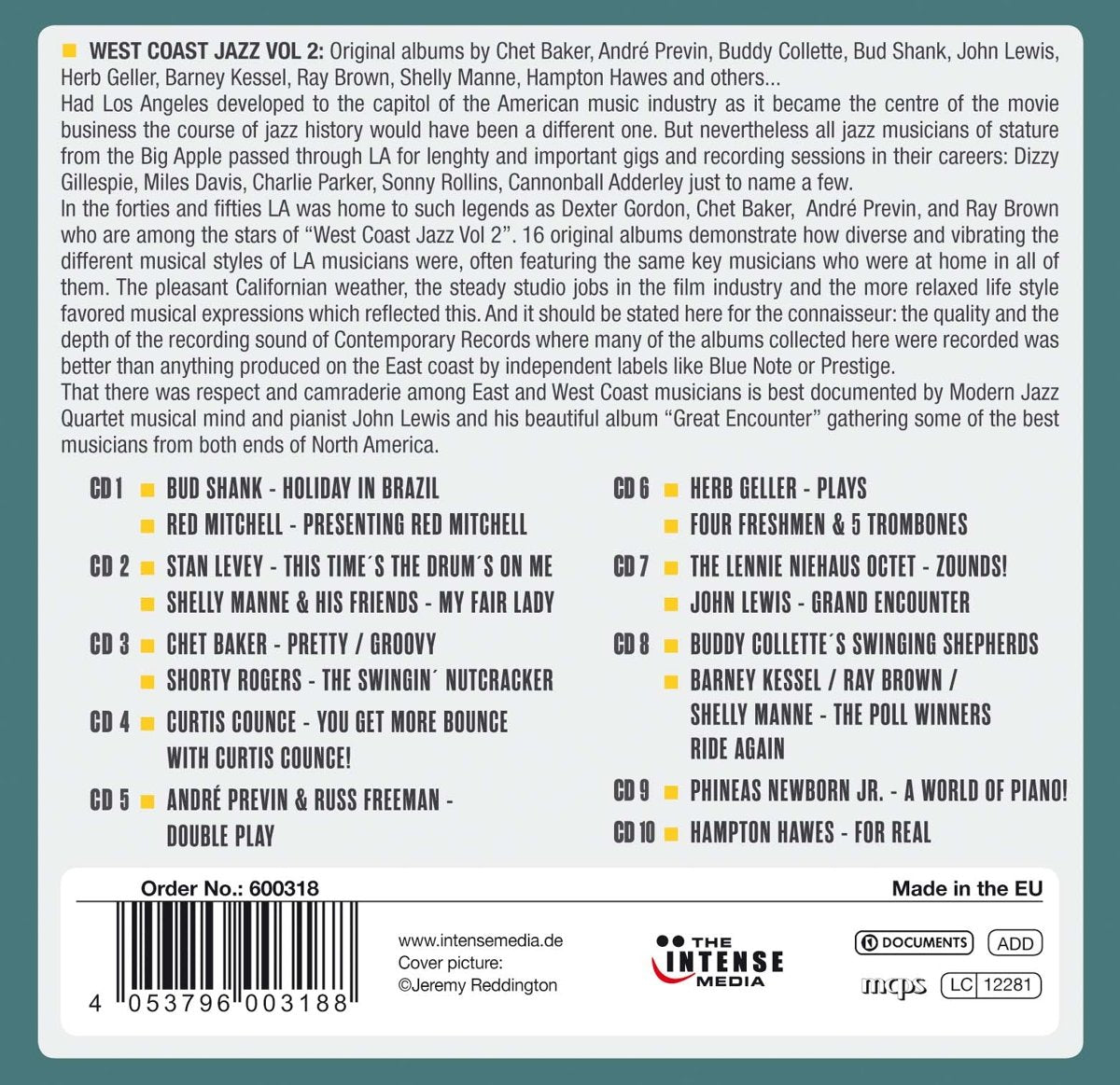 WEST COAST JAZZ, VOL. 2: Chet Baker, Shelly Manne , Buddy Collette, Hampton Hawes, Bud Shank (10 CDs)