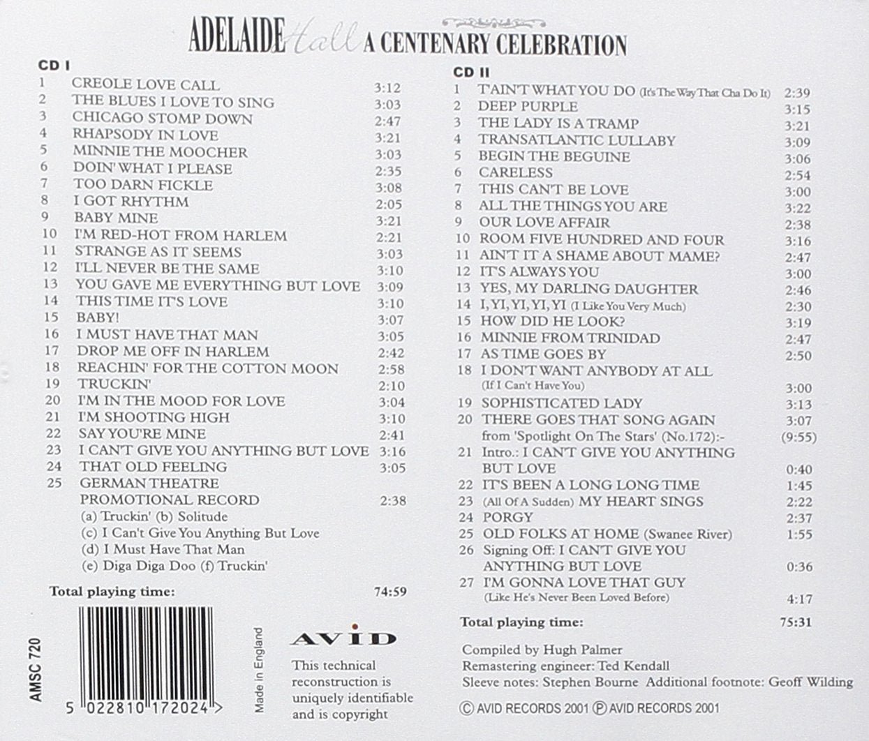 Adelaide Hall: A Centenary Celebration (2 CDs)