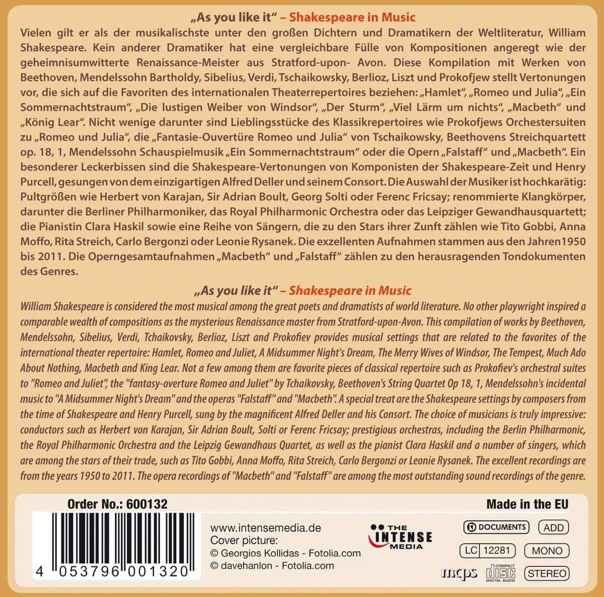 Shakespeare in Music (Tchaikovsky, Beethoven, Mendelssohn, Verdi, Prokofiev and more) - 10 CDs