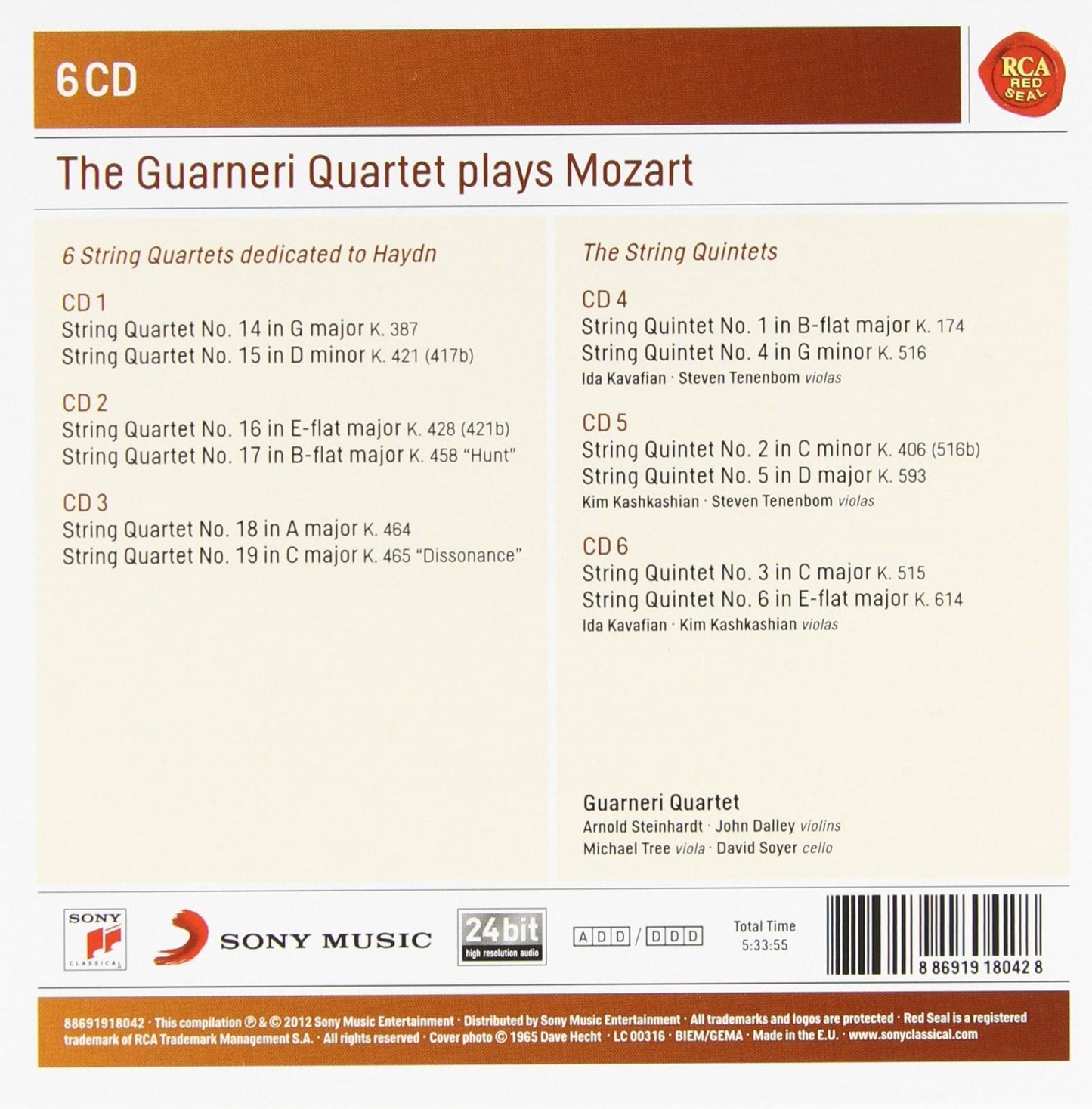 MOZART: QUARTETS AND QUINTETS - Guarneri Quartet (6 CDs)