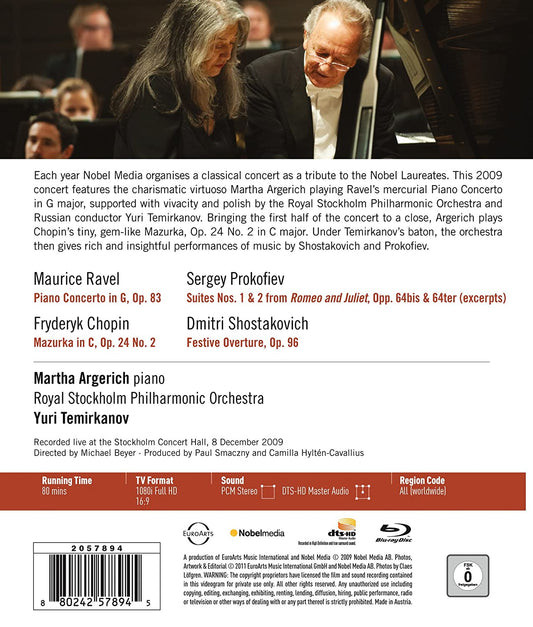 MARTHA ARGERICH: NOBEL PRIZE CONCERT, 2009 - Royal Stockholm Philharmonic, Yuri Temirkanov (Blu-Ray DVD)