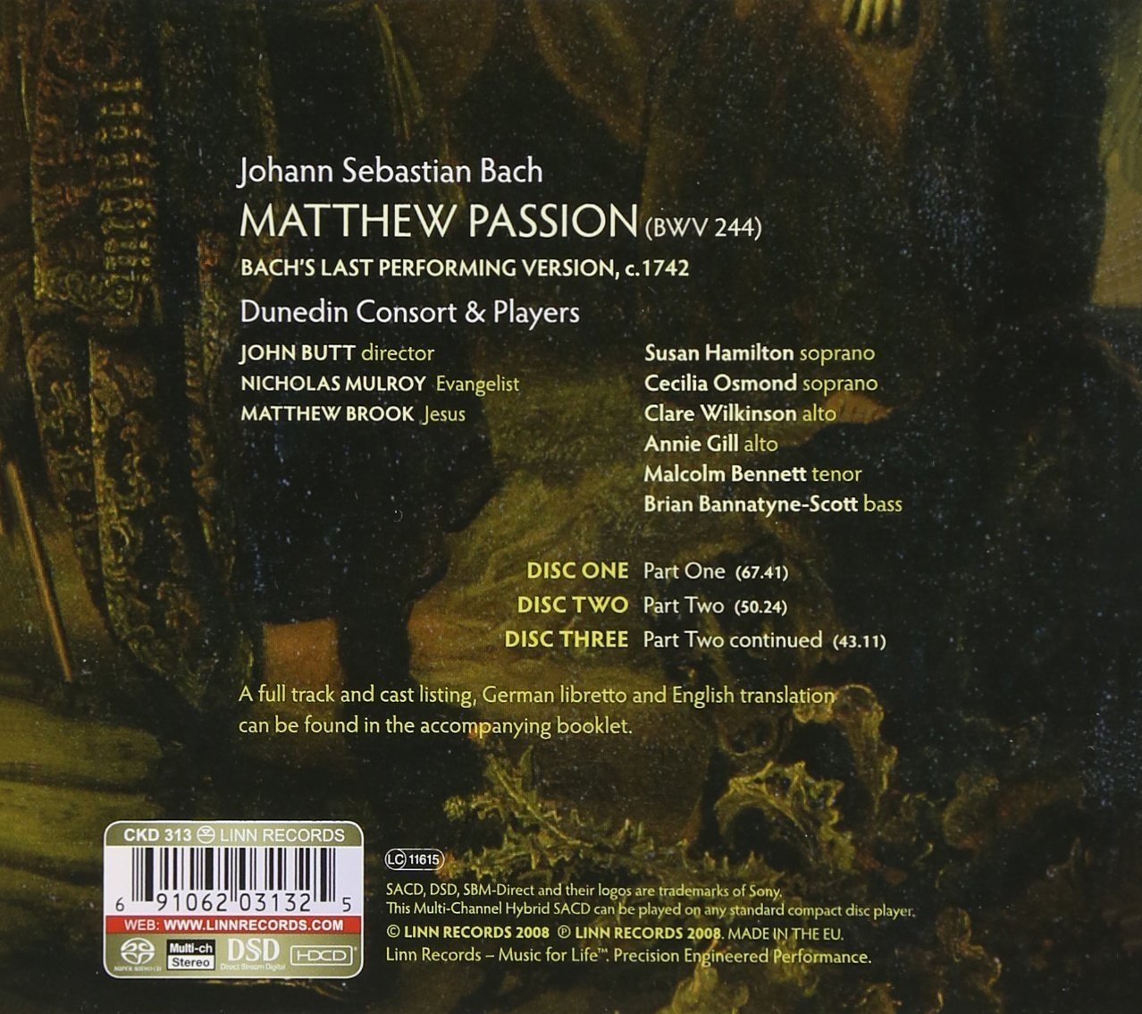 BACH: Matthäus Passion (Final performing version c.1742): Dunedin Consort & Players (3 HYBRID SACDs)