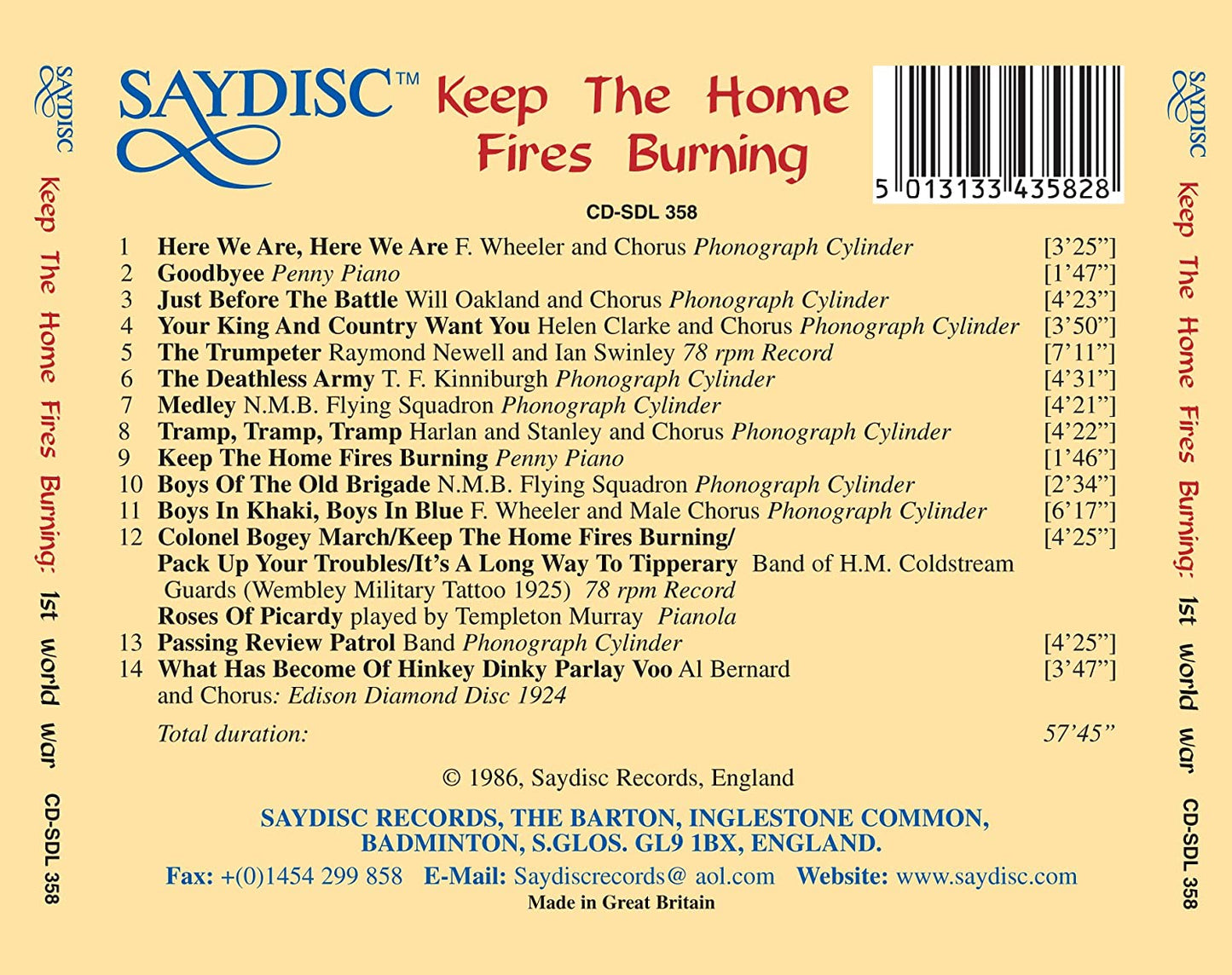 Keep the Home Fires Burning: The Songs and Music from the First World War