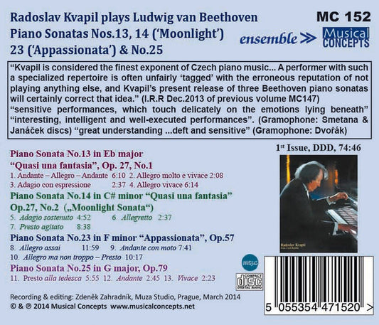 BEETHOVEN: PIANO SONATAS NO. 13 NO. 14, NO. 23 & NO. 25 - KVAPIL