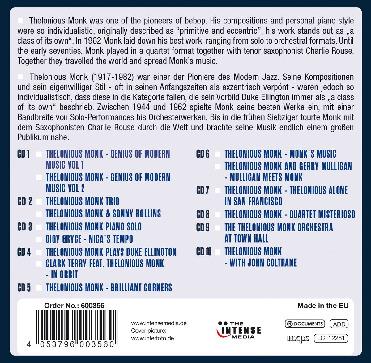 THELONIOUS MONK - MILESTONES OF A LEGEND (10 CDS)