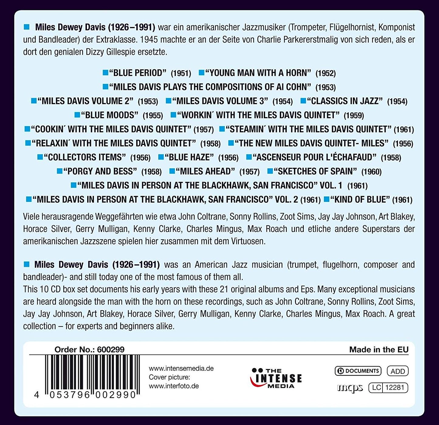 MILES DAVIS: MILESTONES OF A JAZZ LEGEND - 21 ORIGINAL ALBUMS (10 CDS)