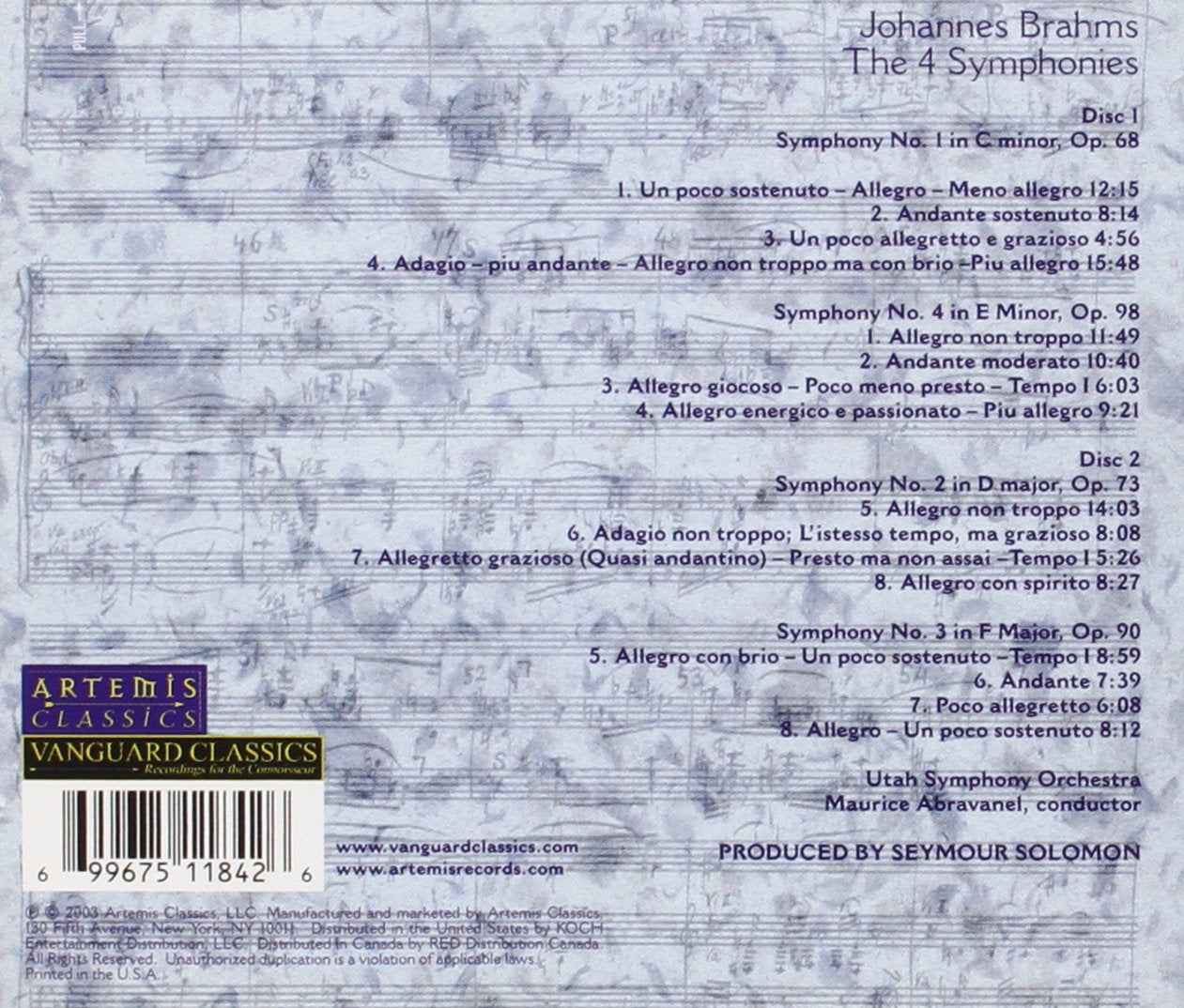 BRAHMS: FOUR SYMPHONIES - ABRAVANEL, UTAH SYMPHONY (2 CDS)