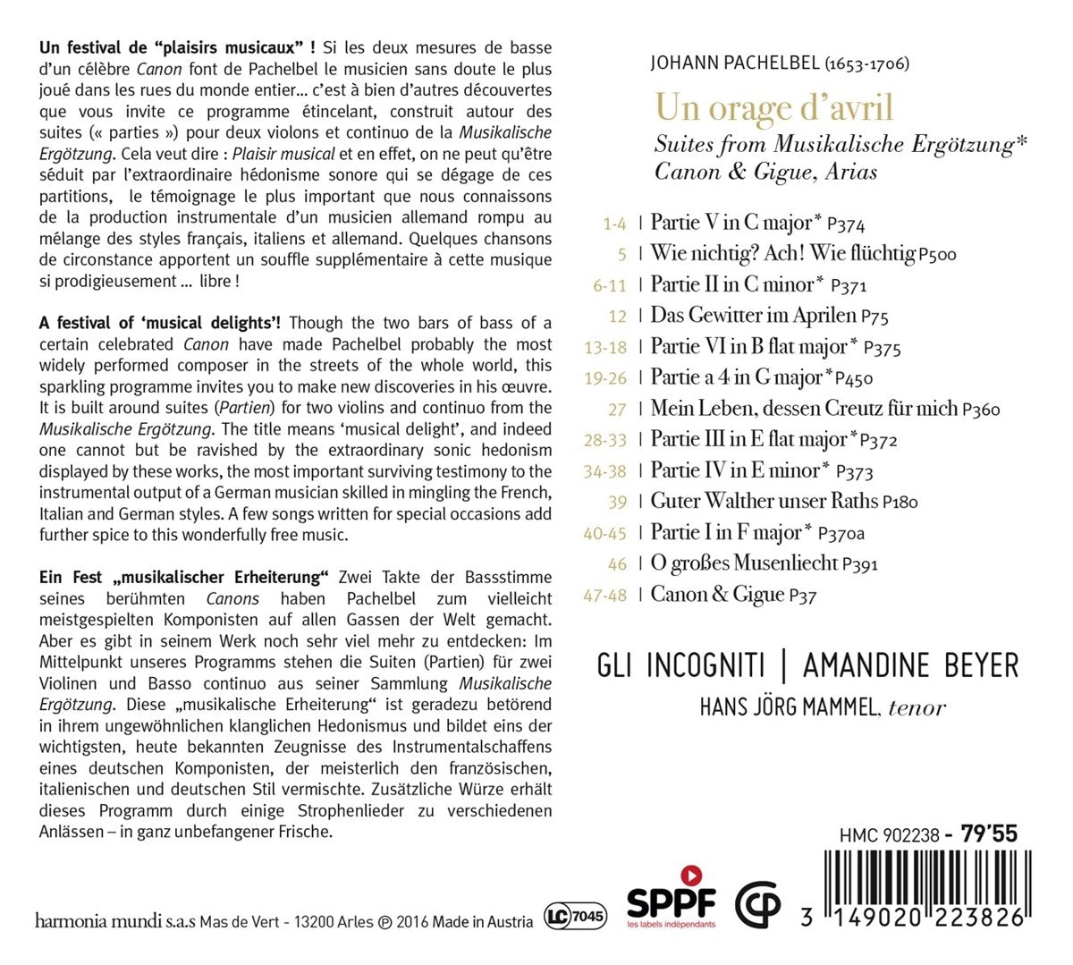PACHELBEL: Un Orage D'avril (Suites, Canon & Songs) - Gli Incogniti, Amandine Beyer