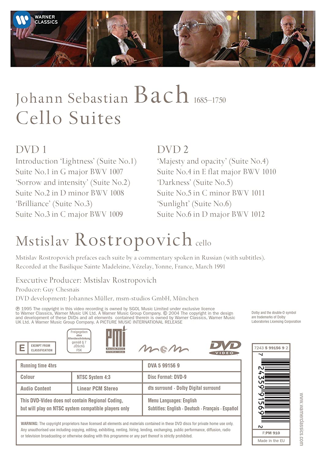 BACH: CELLO SUITES - ROSTROPOVICH (DVD)