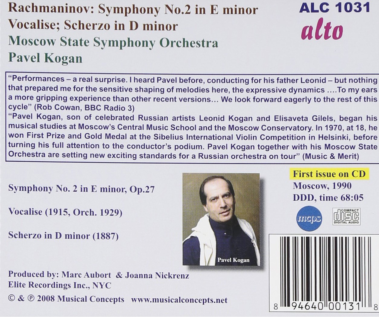 RACHMANINOV: SYMPHONY 2; VOCALISE; SCHERZO IN D MINOR - KOGAN, MOSCOW STATE SYMPHONY ORCHESTRA