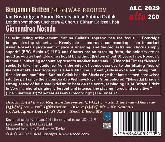 BRITTEN: WAR REQUIEM - BOSTRIDGE, KEENLYSIDE, NOSEDRA, LONDON SYMPHONY (2 CDS)
