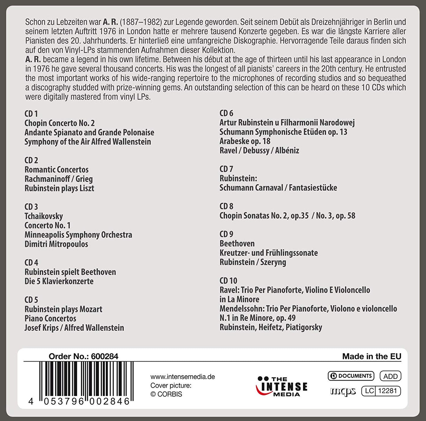 ARTHUR RUBINSTEIN: MILESTONES OF THE PIANIST OF THE CENTURY (10 CDS)