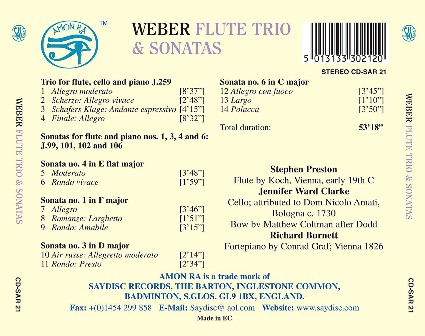 Weber: Flute Trio and Sonatas - Stephen Preston, Jennifer Ward Clarke, Richard Burnett