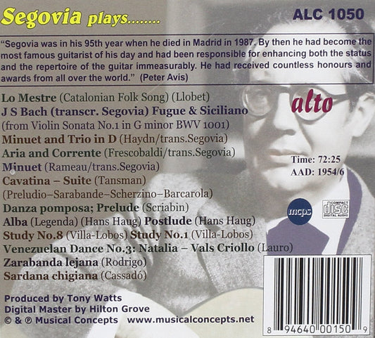 SEGOVIA PLAYS LO MESTRE; BACH; HAYDN & RAMEAU