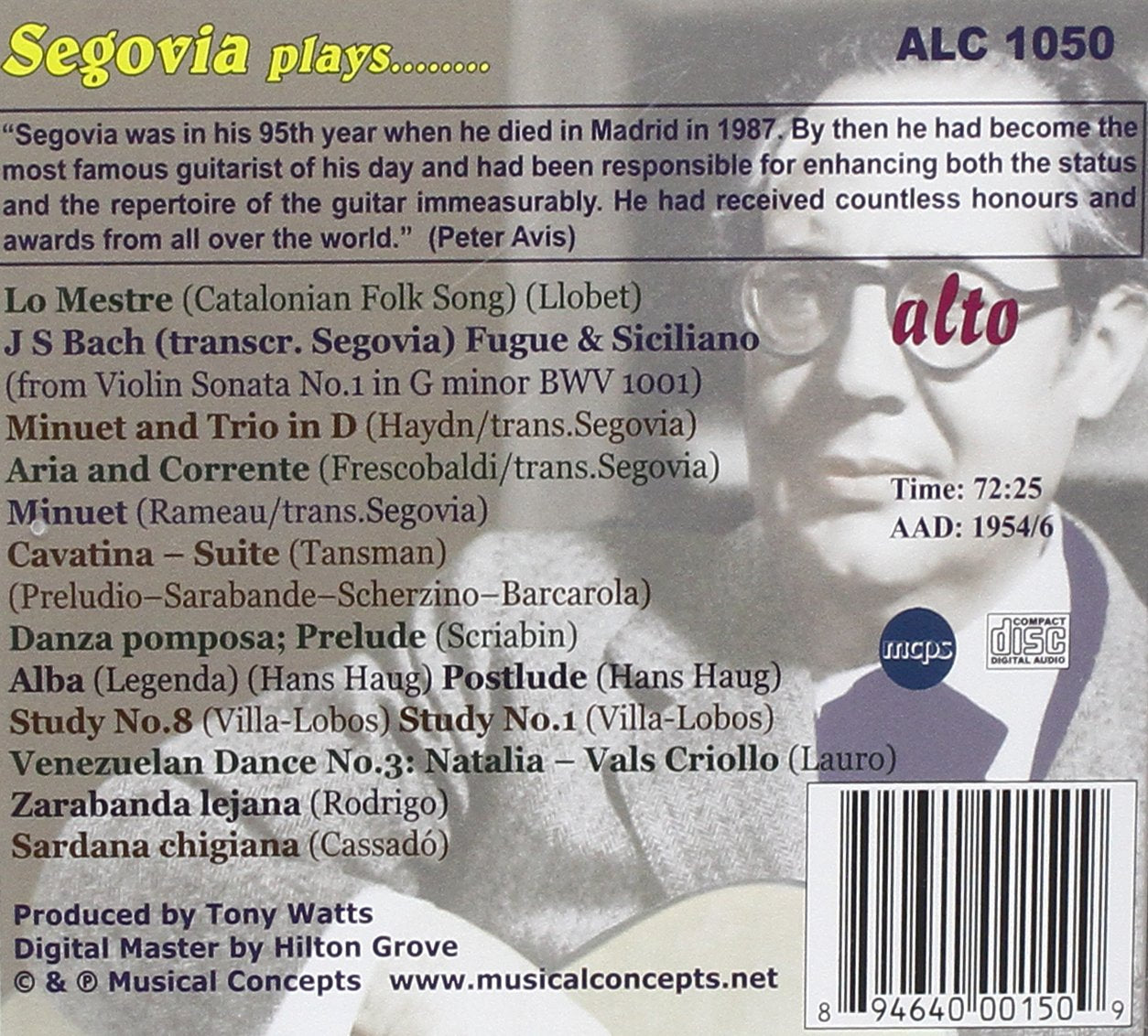 SEGOVIA PLAYS LO MESTRE; BACH; HAYDN & RAMEAU