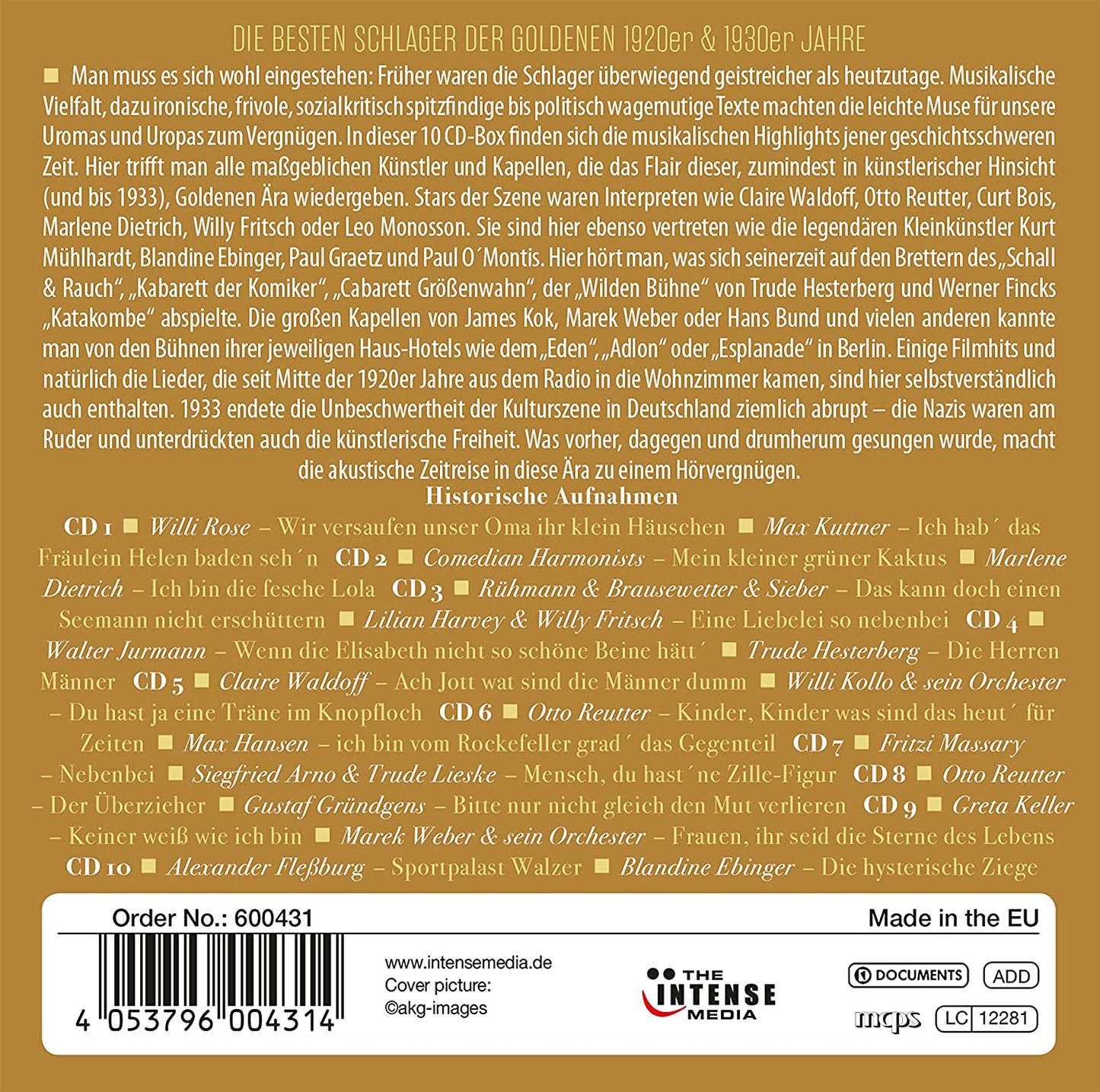 Die besten Schlager der Goldenen 1920er & 1930er Jahre (BEST HITS OF THE GOLDEN 1920S AND 1930S) 10 CDS