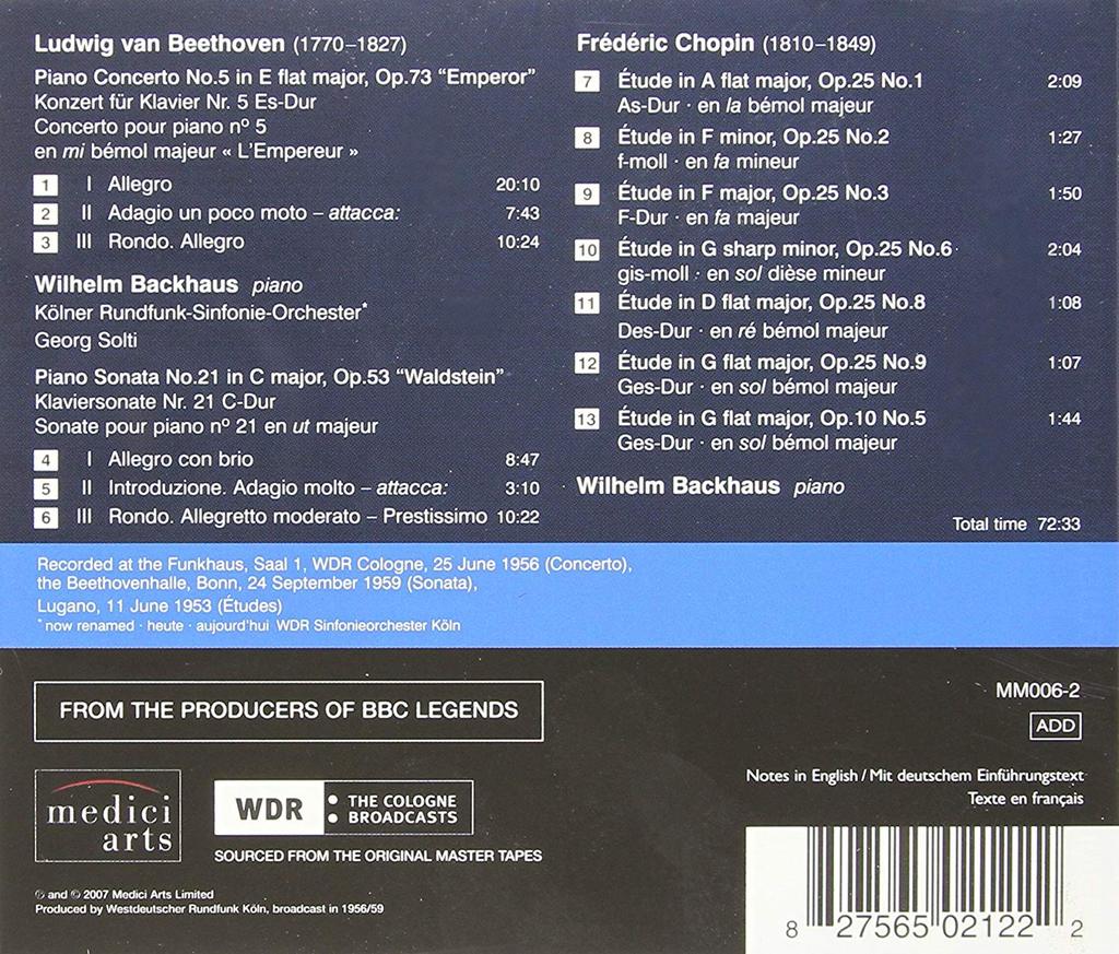BACKHAUS PLAYS BEETHOVEN AND CHOPIN
