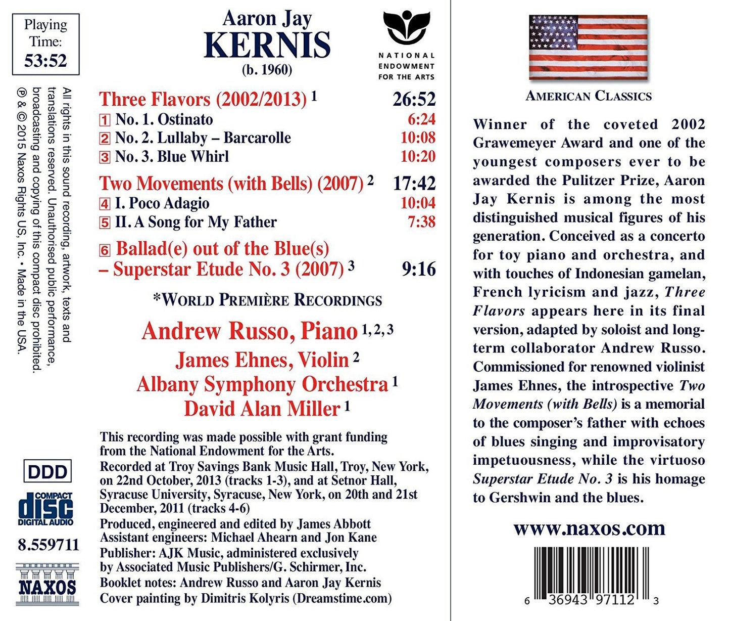 KERNIS: 3 FLAVORS, 2 MOVEMENTS WITH BELLS, SUPERSTAR ETUDE NO. 3 - RUSSO; EHNES; ALBANY SYMPHONY ORCHESTRA; MILLER