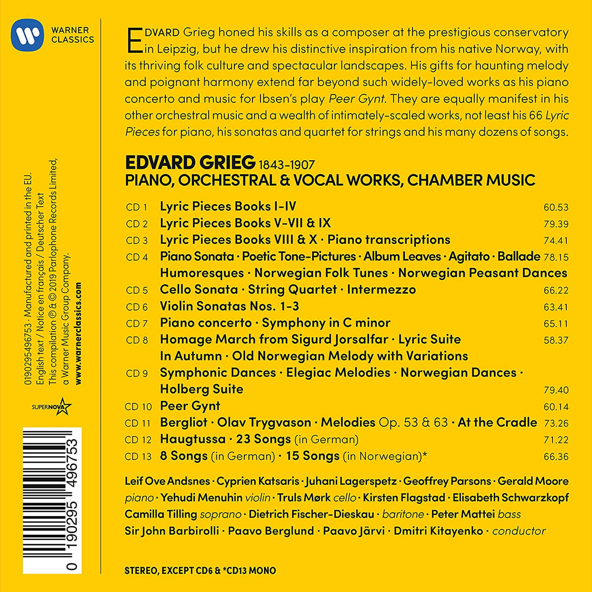 GRIEG: PIANO, ORCHESTRAL & VOCAL WORKS - ANDSNES, MORK, JARVI, FLAGSTAD (13 CDS)
