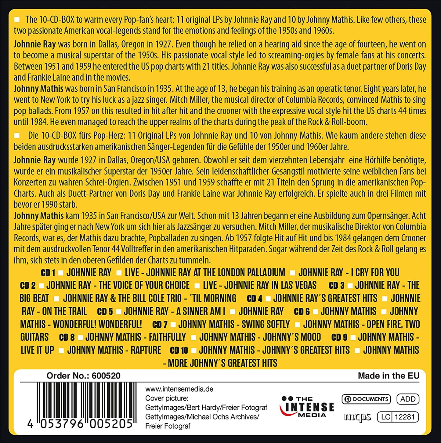 2 GREAT AMERICAN POP STARS: JOHNNIE RAY & JOHNNY MATHIS (10 CDS)