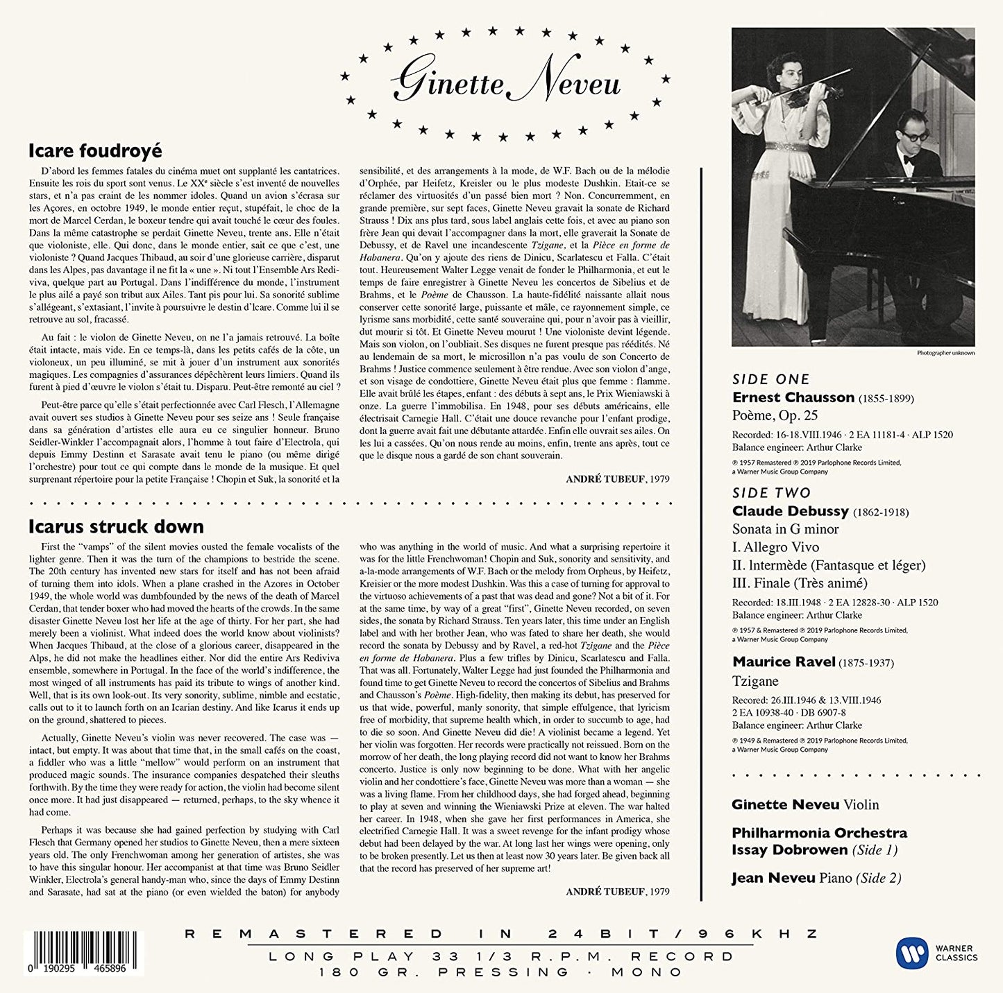 DEBUSSY, CHAUSSON & RAVEL: GINETTE NEVEU (LP)