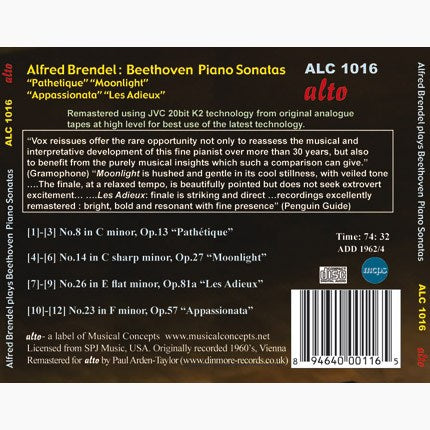 BEETHOVEN: PIANO SONATAS (MOONLIGHT, APPASSIONATO, PATHETIQUE, LES ADIEUX) - BRENDEL