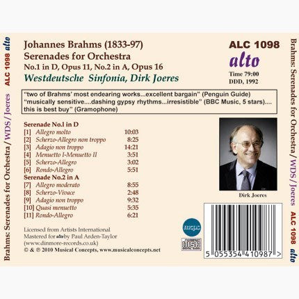 BRAHMS: SERENADES FOR ORCHESTRA - WESTDEUTSCHE SINFONIA