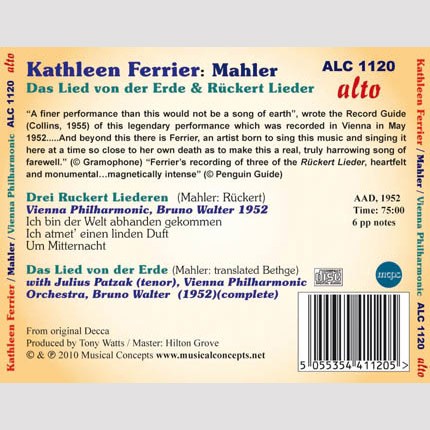 MAHLER: DAS LIED VON DER ERDE; 3 RUCKERT LIEDER - FERRIER, WALTER, VIENNA PHILHARMONIC