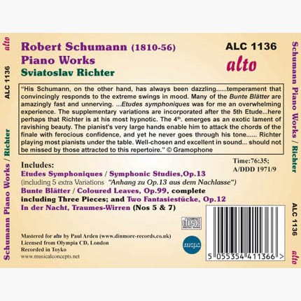 SCHUMANN: PIANO WORKS - ETUDES SYMPHONIQUES & OTHER WORKS - SVIATOSLAV RICHTER