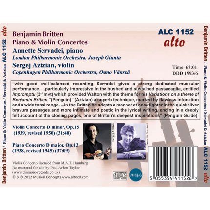 BRITTEN: PIANO & VIOLIN CONCERTOS - SERVADEI, AZIZIAN, VANSKA