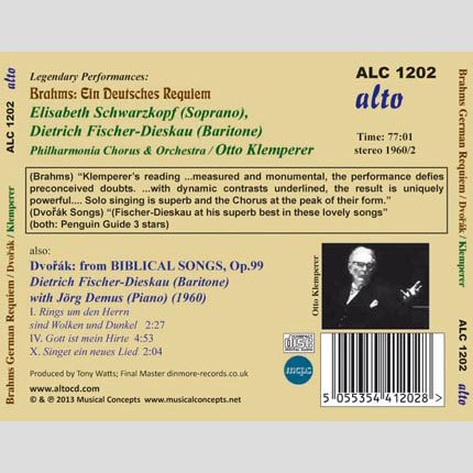 BRAHMS: GERMAN REQUIEM; DVORAK: 3 BIBLICAL SONGS - FISCHER-DIESKAU; SCHWARTZKOPF