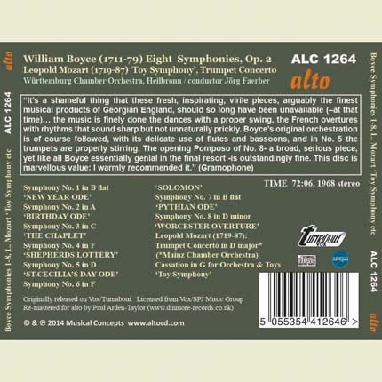 BOYCE: SYMPHONIES 1-8; L. MOZART: TOY SYMPHONY - WURTTEMBERG CHAMBER SYMPHONY