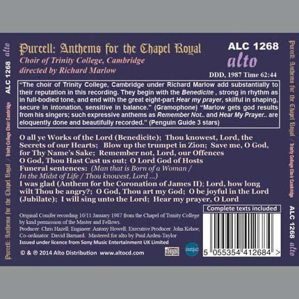 PURCELL: ANTHEMS FOR THE CHAPEL ROYAL - CHOIR OF TRINITY CHURCH CAMBRIDGE, RICHARD MARLOW