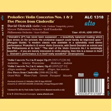 PROKOFIEV: VIOLIN CONCERTOS NO 1 & 2; FIVE PIECES FROM CINDERELLA - RICHTER, YAMPOLSKY