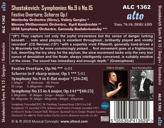 SHOSTAKOVICH: SYMPHONIES 9 & 15; FESTIVE OVERTURE; SCHERZO NO. 1 - GERGIEV, KONDRASHIN, ROZHDESTVENSKY