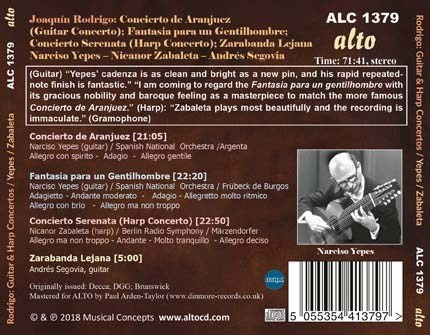 RODRIGO: GUITAR CONCERTO ('DE ARANJUEZ'); FANTASIA PARA UN GENTILHOMBRE; HARP CONCERTO - YEPES, ZABALETA, SEGOVIA
