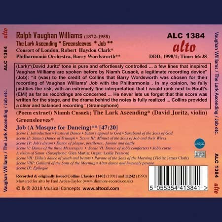 VAUGHAN WILLIAMS: THE LARK ASCENDING, GREENSLEEVES, JOB (A MASQUE FOR DANCING) - WORDSWORTH, PHILHARMONIA ORCHESTRA